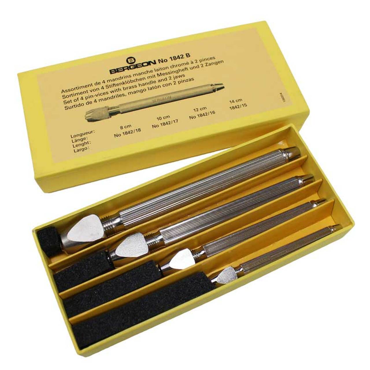 Bergeon 1842-B set of 4 square head pin vice holders for detailed watch repair precision