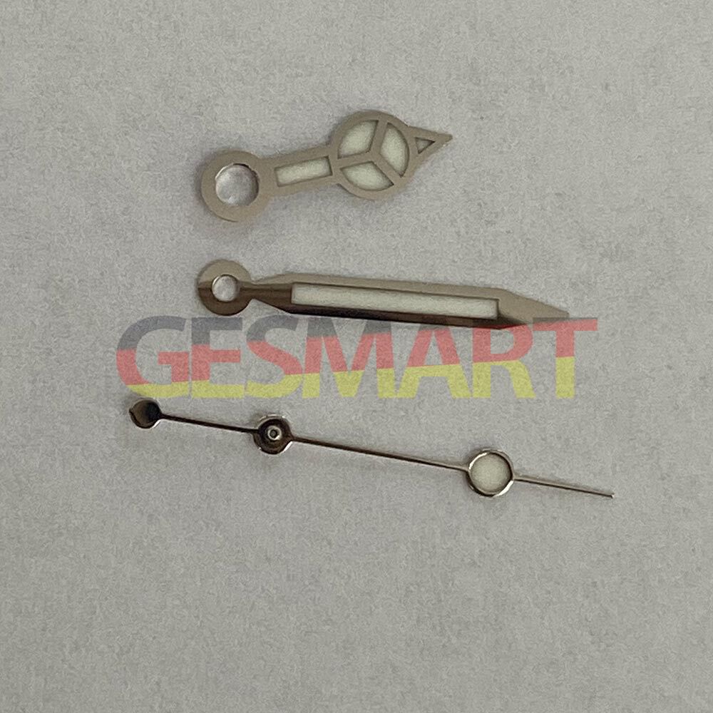 Silver and gold luminous watch hands set for NH35/NH36 movements, ideal for precision watch repairs.