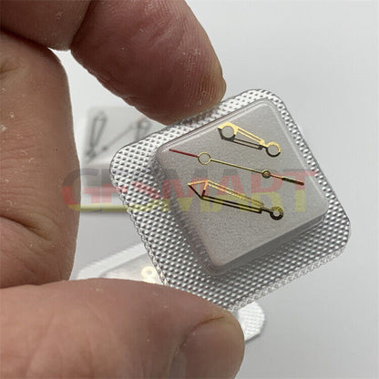 3 Hands set with green luminous tips for ETA 2824, 14mm by 007 brand, ideal for clear time reading.