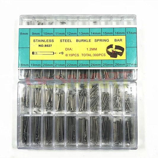 Kit de réparation de montres avec barrettes à ressort en acier inoxydable, diamètre 1,2 mm, 300 pièces