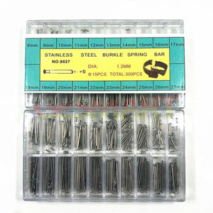 Dia 1.2mm 300pcs Stainless Steel Buckle Spring Bar Assortment Watch Repair Kit