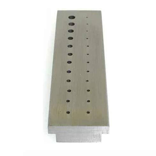 Bergeon 1901 hardened steel riveting stakes set with 24 holes, 0.5-2.2mm for precise watch repairs.