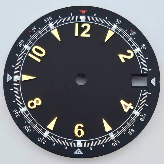 Black+Golden Modified 28.5mm Green Lume Watch Dial For NH35 Movement No Logo