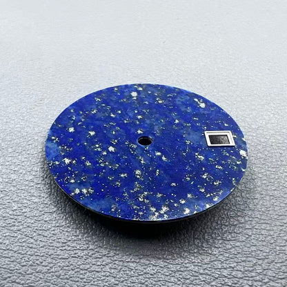 28.5mm lapis lazuli watch dial for NH35 movement, natural stone with deep blue hues.