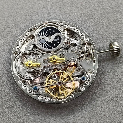 Multi-function Double Mainspring Hollow Mechanical Movement Double Time Zone