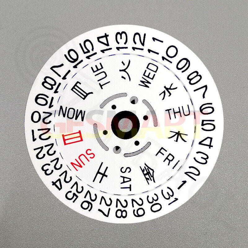 Japanese/English font white date and week disk wheel for NH36 movement watch accessories, compatible with Seiko.