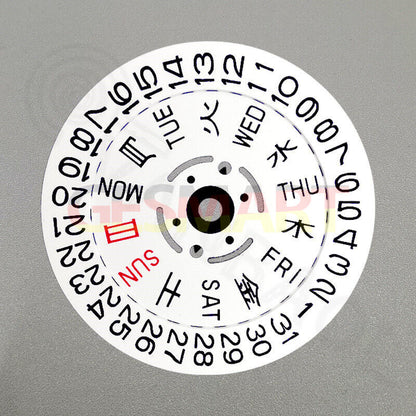 Japanese/English font white date and week disk wheel for NH36 movement watch accessories, compatible with Seiko.