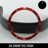36.5/30.7mm Green Lume Aluminum Red Watch Bezel Slope White Font