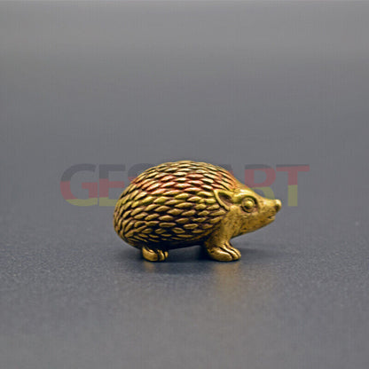 Hand-carved solid copper hedgehog figurine, vintage bronze model for watch accessory d�cor.