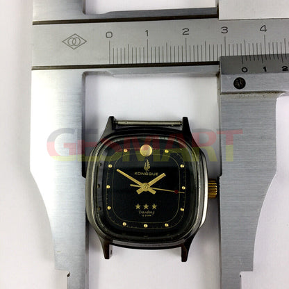 Black dial 34mm Dandong manual mechanical watch with gold markers and three hands, classic style by Dandong.