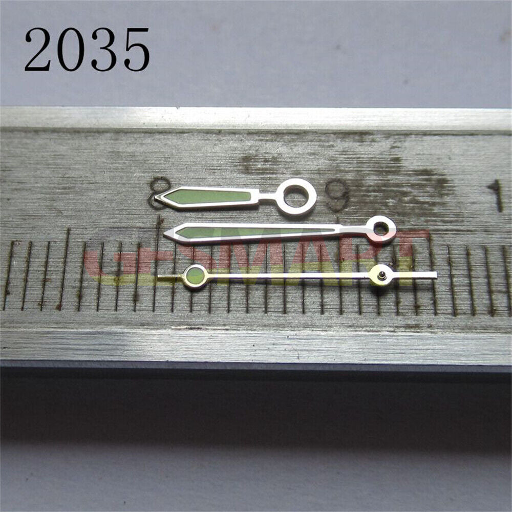 Green luminous arrow-shaped watch hands set for Miyota 2035, 2115, 2105, 2305 movements.