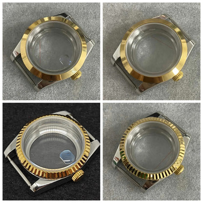 36mm Gold Sliver Fluted Teeth / Bevel Watch Case Sapphire Glass for NH35/NH36/4R