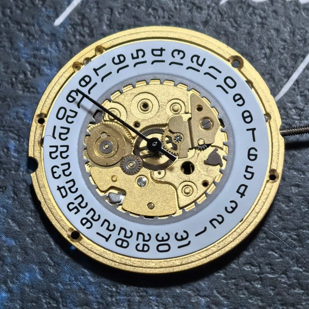 Swiss Made ETA255.412 quartz movement watch part with white disk, ideal for precise 3-hand watch repairs.