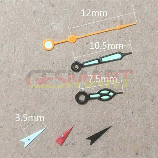 Aiguilles de montre lumineuses vertes et noires de 12 mm pour Miyota OS10 OS20 OS60 OS80