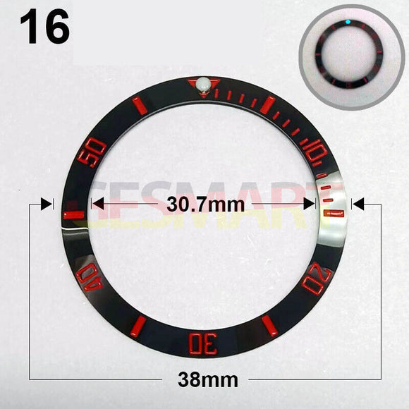 38mm Ceramic Slope Black Ring Red Font Green Luminous Watch Bezel Watch Part