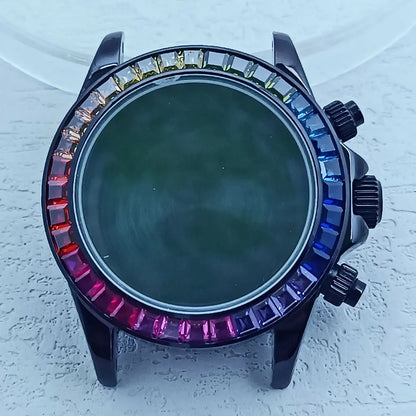 39.3mm Stainless Steel Watch Case Dtn Color Diamond Bezel 20mm Strap for VK63