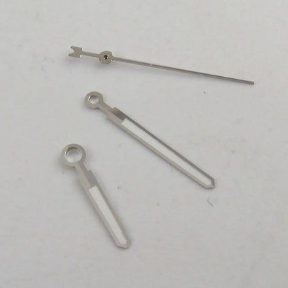 Silver watch hands compatible with Miyota 8215, 8205, Mingzhu 2813 movements by H34, precise fit.