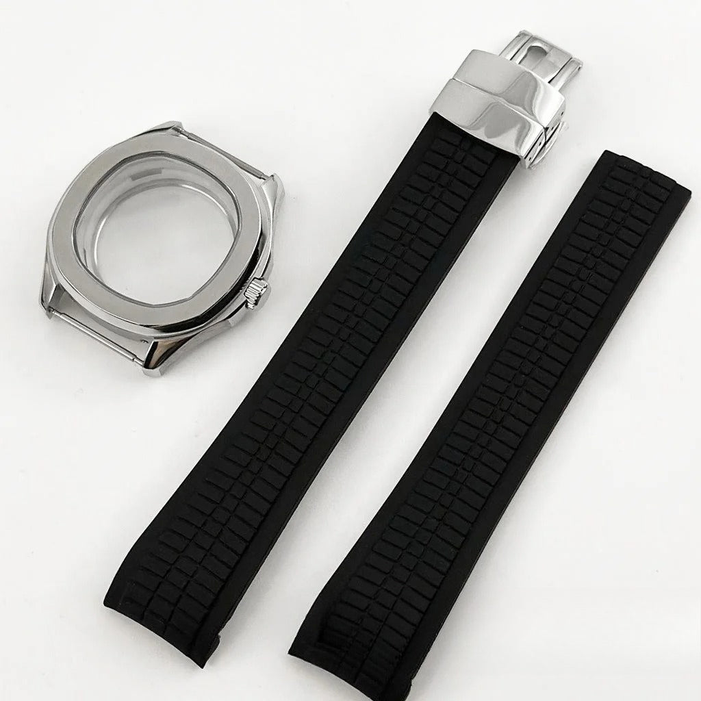 Brown Rubber Strap 40mm Sapphire Glass Watch Case for NH34 NH35 NH36 NH38 4R35