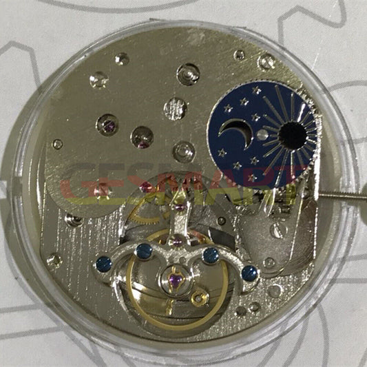 In China hergestelltes automatisches mechanisches Uhrwerk mit doppelter Zeitzone und Mondphase@2 in Silber