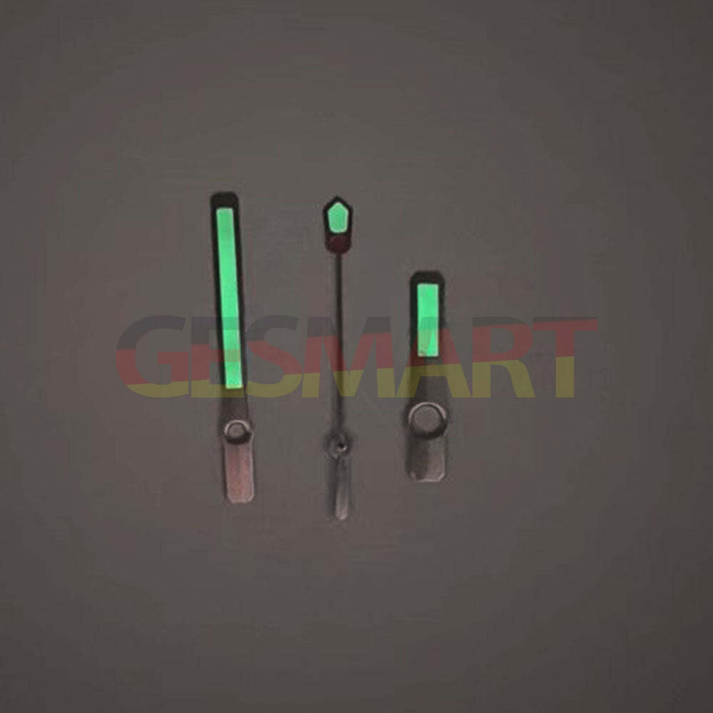Green luminous watch hands with silver and rose gold trim, fits NH35, NH36, 4R, 7S movements for precise timekeeping.