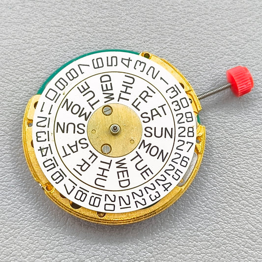 Swiss ESA 9183 Quartz Movement Double Calendar 3 Hands Golden Plated