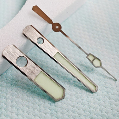 17mm C3 Super Green Lume stainless steel watch hands for SBDX001 NH35 movement, durable and luminous.