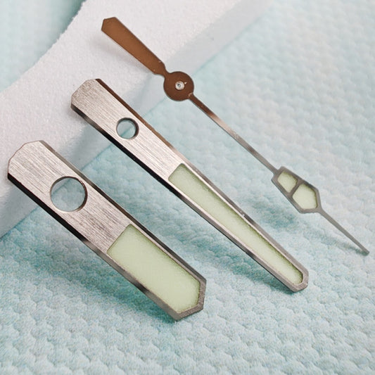 17mm C3 Super Green Lume stainless steel watch hands for SBDX001 NH35 movement, durable and luminous.