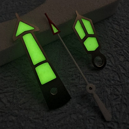 18mm C3 Green lume silver trim watch hands for NH34-NH72 movements, enhancing readability and style.