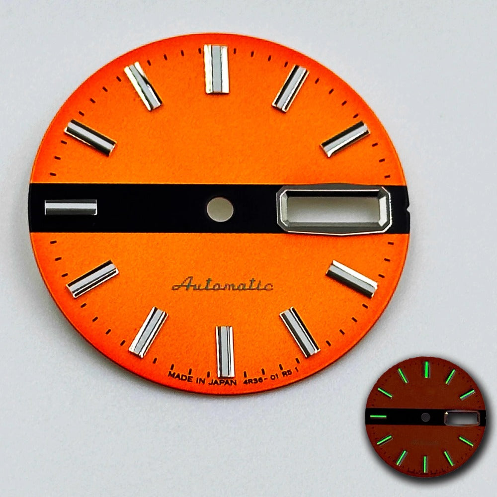 28.5mm Datejust dial with orange and green luminous markers for NH35 NH36 movement.