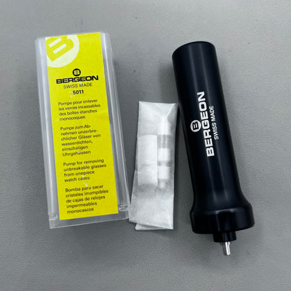Swiss Bergeon 5011 watch case pump tool for safely removing glass on monobloc watch cases