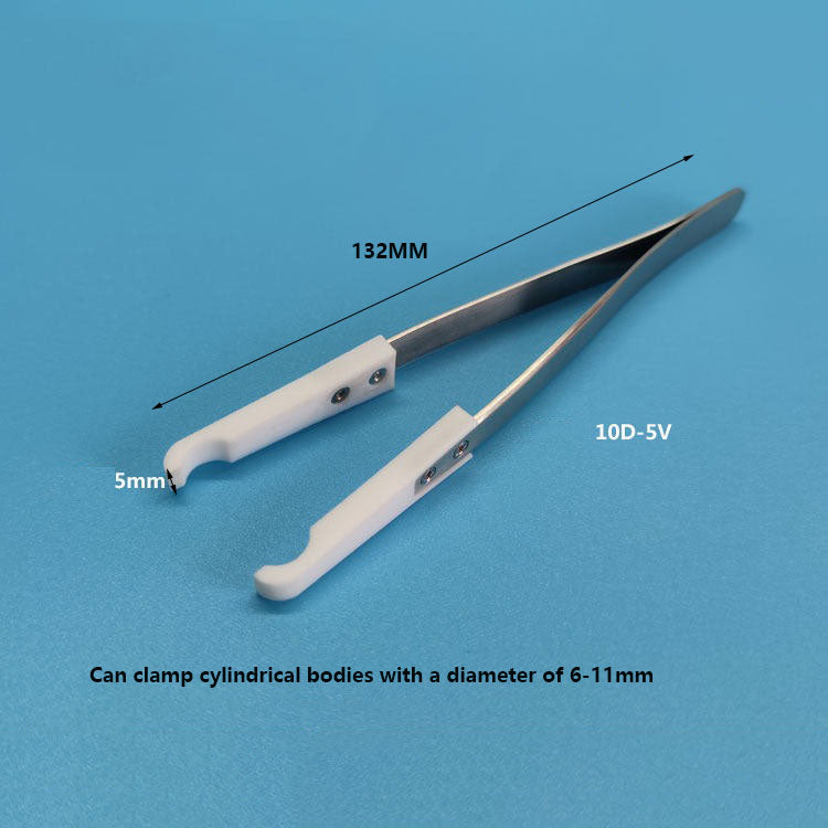 PTFE tweezers with cylinder grip, acid-alkali resistant, ideal for lab and semiconductor research.