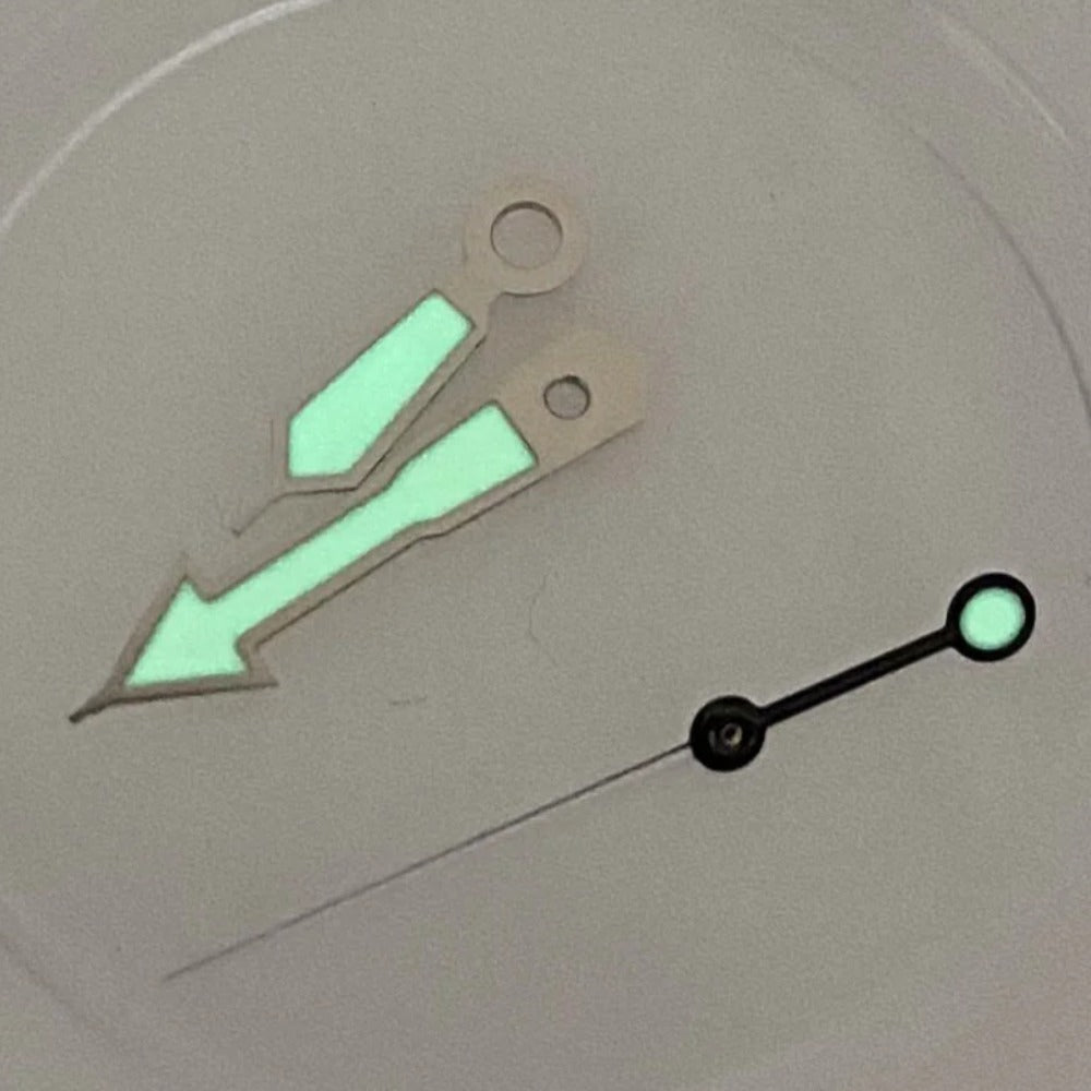 C3 Super Lume green watch hands with silver trim, compatible with NH35 NH36 NH38 NH70 NH72 movements,.