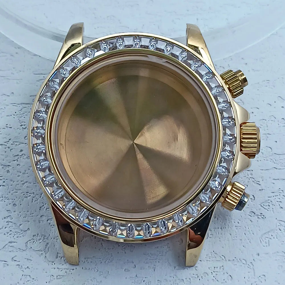 39.3mm Stainless Steel Watch Case Dtn Color Diamond Bezel 20mm Strap for VK63