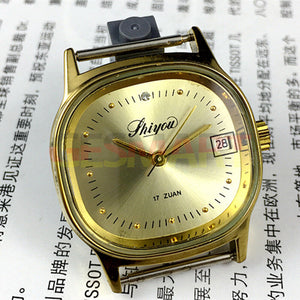 33mm China Made Manual Mechanical Watch Single Calendar Golden Dial Square Case