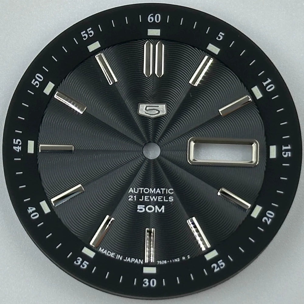 Black 35.5mm silver nail vintage watch dial with green luminous markers for NH35 NH36 movements.