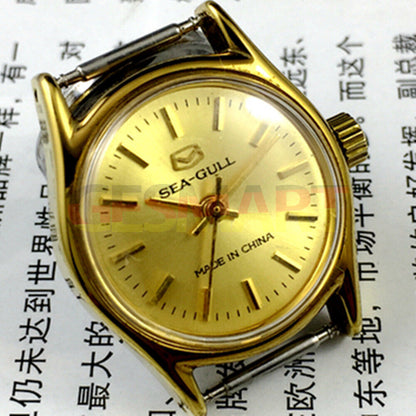 27mm golden nail bezel ladies watch by Tianjin Seagull with manual mechanical movement.