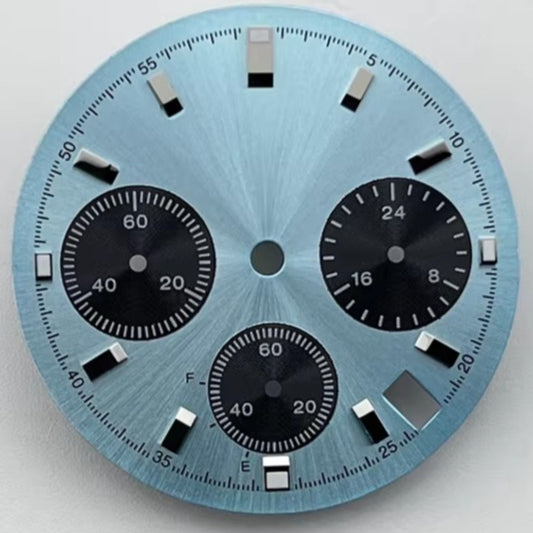 Green lume 29.5mm light blue watch dial for VK63 movement, no logo, precision fit accessory.