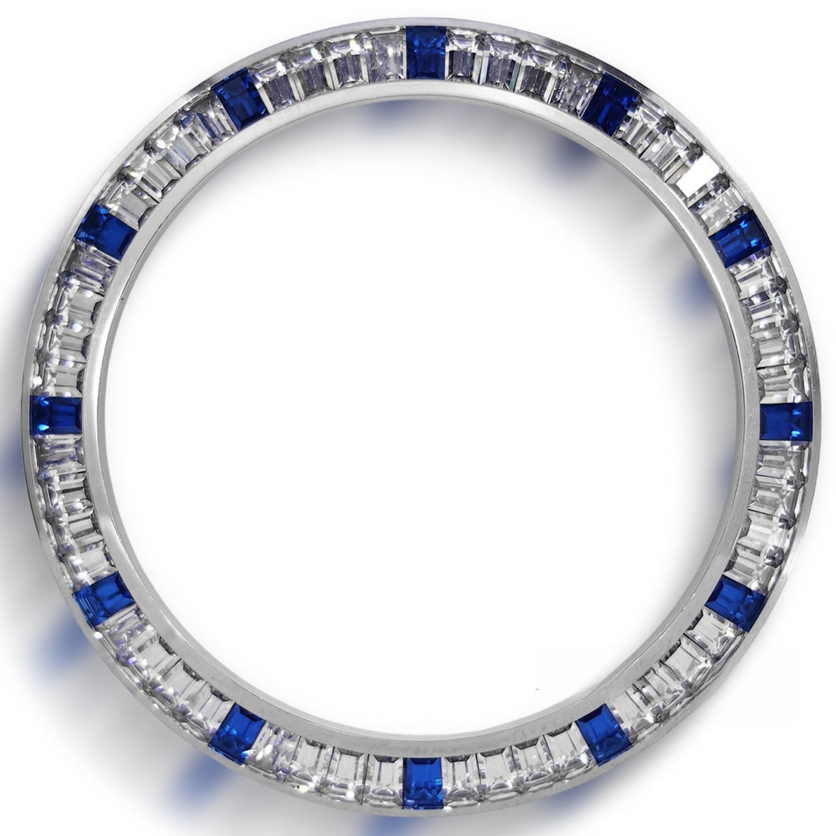 Daytona T-Shaped Square Moissanite Inclined Silver+Blue Watch Bezel