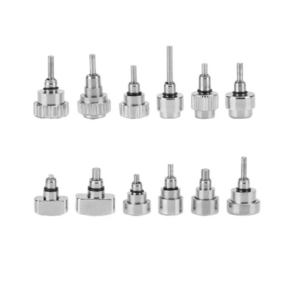 Stainless steel watch case buttons and spring bars set, 24pcs with 12 types for precise replacements.
