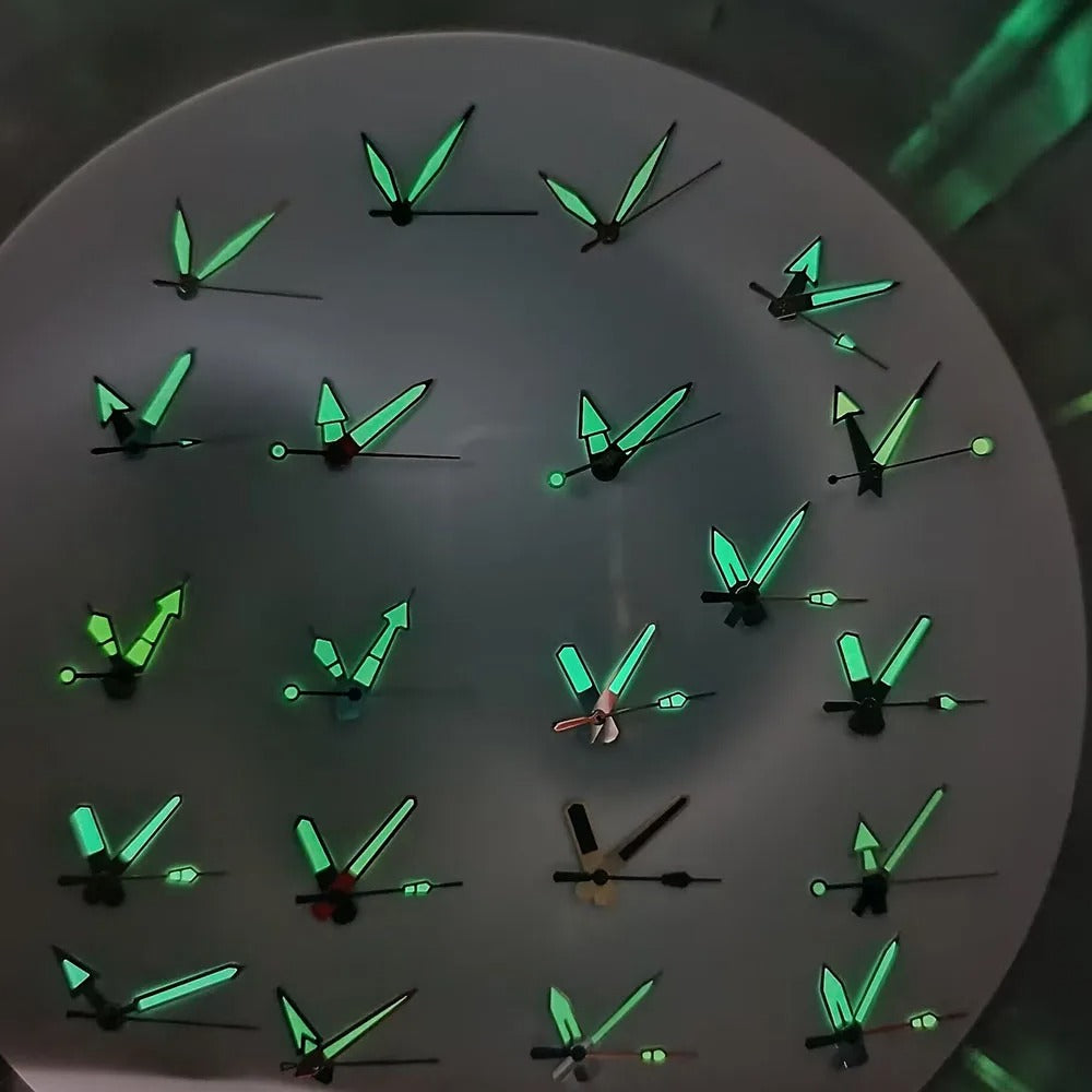 Pointer watch hands in green and blue with Super Luminous finish, compatible with NH 35 NH36 movements by Pointer.