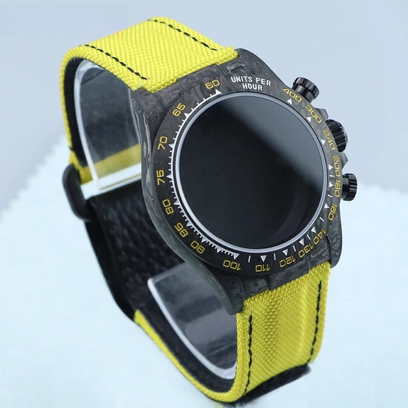 38mm Carbon Fiber Case Red/ Yellow Strap fit 4130/VK63 Sapphire Glass 29mm Dial