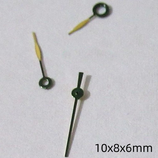Aiguilles de montre peintes en jaune et noir de 10 mm pour mouvements Miyota 2035, 2115, 2105 et 2305