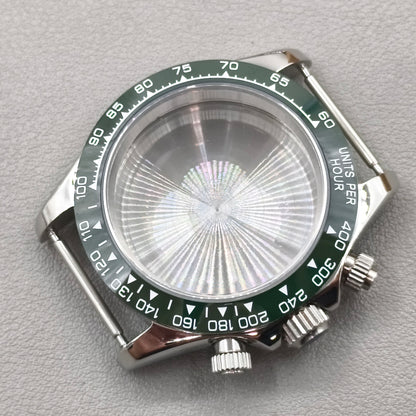 Blue Bezel 40mm Silver Watch Steel Case for Daytona VK63 VK64 Fits 20mm Strap