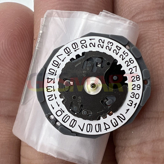 Hattori Epson TMI VJ22 quartz watch movement with date display at 3/6, made in Japan for precise timekeeping.