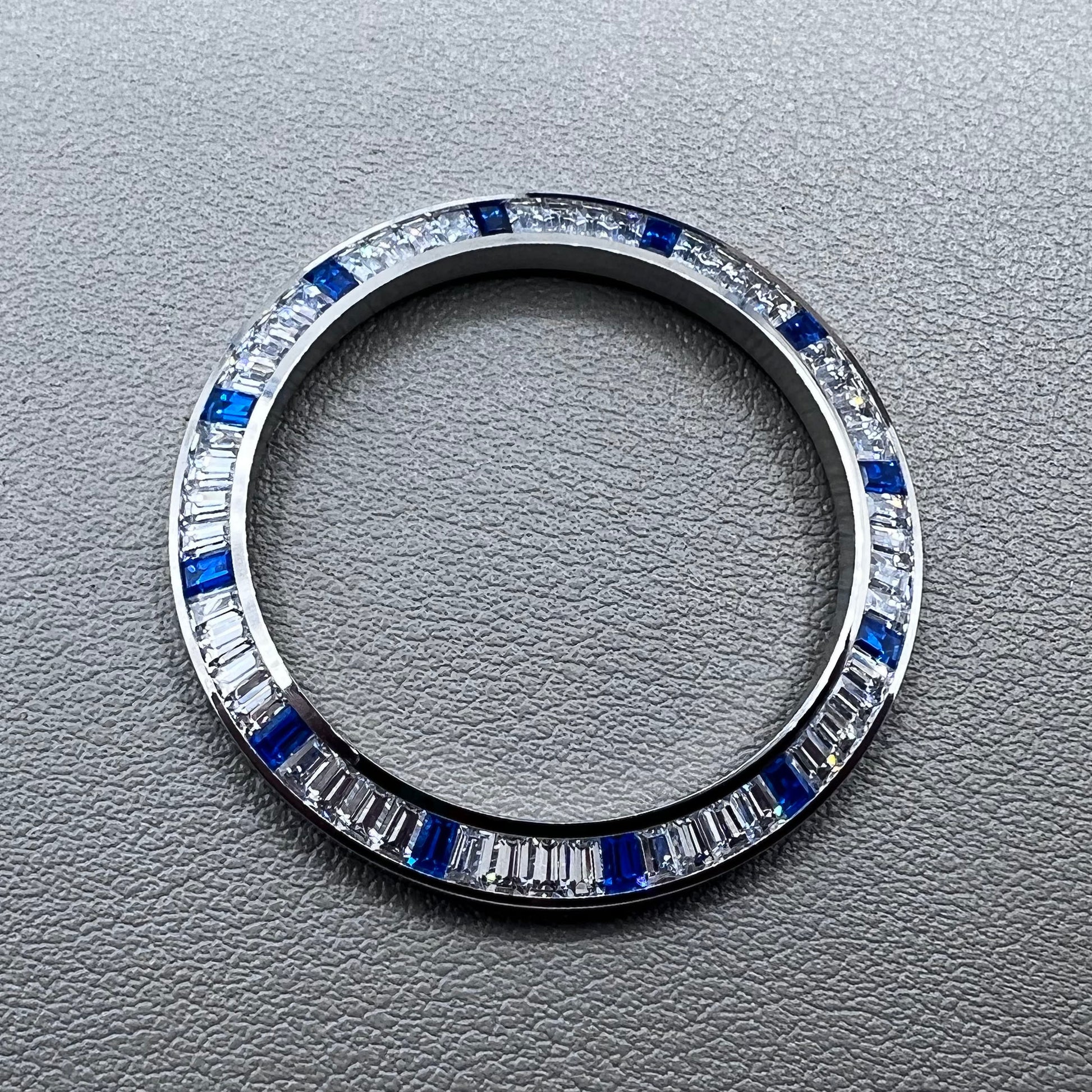 Daytona T-Shaped Silver + Blue Moissanite watch bezel for luxury watch accessories