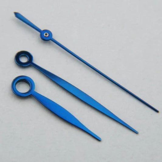 Blue painted watch hands set by ETA for 2892 and 2824 models, enhancing watch precision and style.