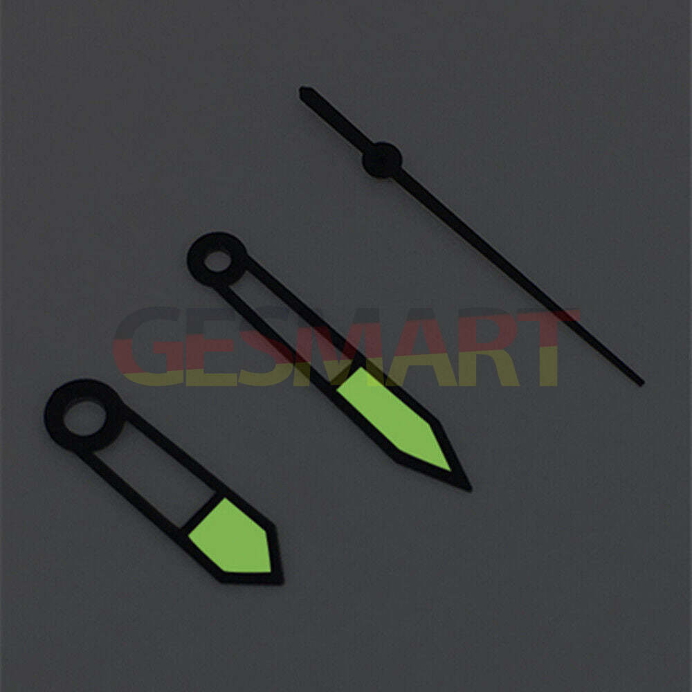 Black trim green luminous watch hands set for Asian 8215/2813/8205 movement. Durable and precise.