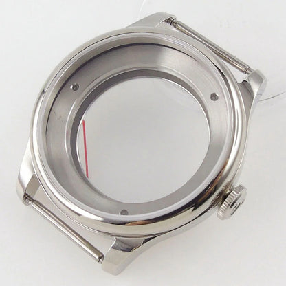 39mm watch case with sapphire crystal back for MIYOTA 8215 automatic movement, durable wristwatch part.
