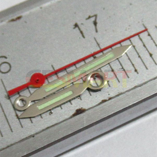 Aiguille de seconde main avec garniture argentée et luminescente verte et rouge pour montres Miyota 2035, 2115, 2105 et 2305