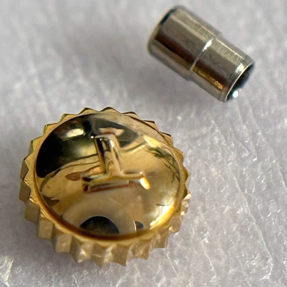 Steel golden large watch crown for Tissot T41, durable replacement part for precise repair.